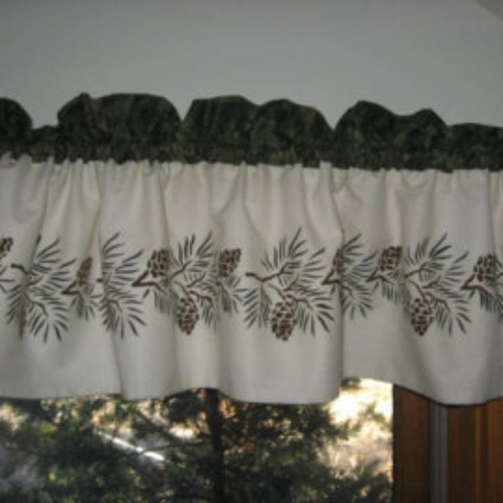 Hand stenciled cotton lined Pine Cone Valance